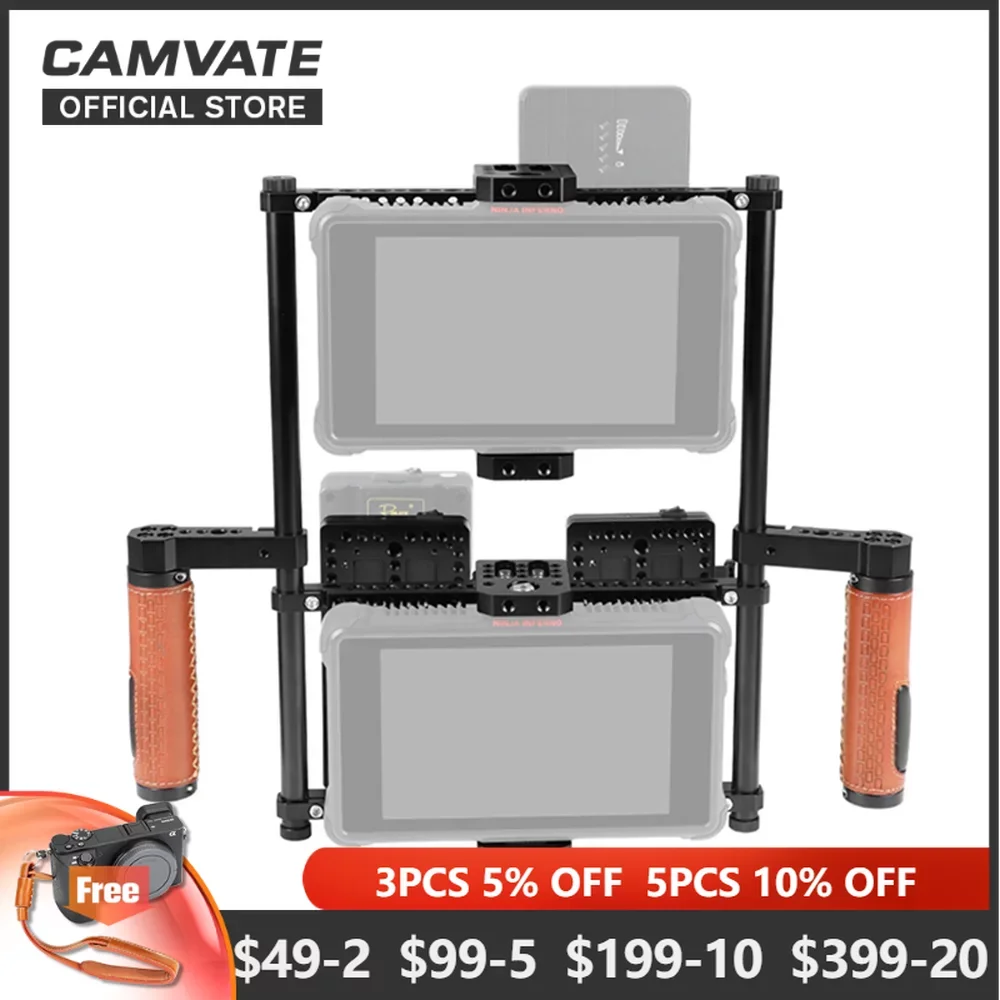 

CAMVATE 2-In-1 Director's Monitor Cage Rig With V lock QR Mounting Plate & Handle For 5" & 7" LCD Monitor (ATOMOS NINJA INFERNO)