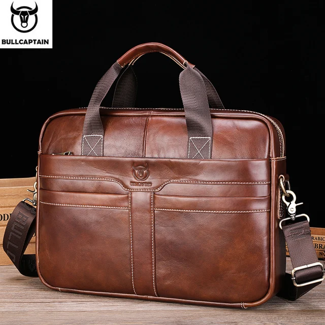 BULLCAPTAIN sac pour ordinateur portable en cuir, couche supérieure en cuir 15 "sac pour ordinateur portable porte-documents pour ordinateur portable pour hommes porte-documents travail sac de voyage d'affaires 053 1
