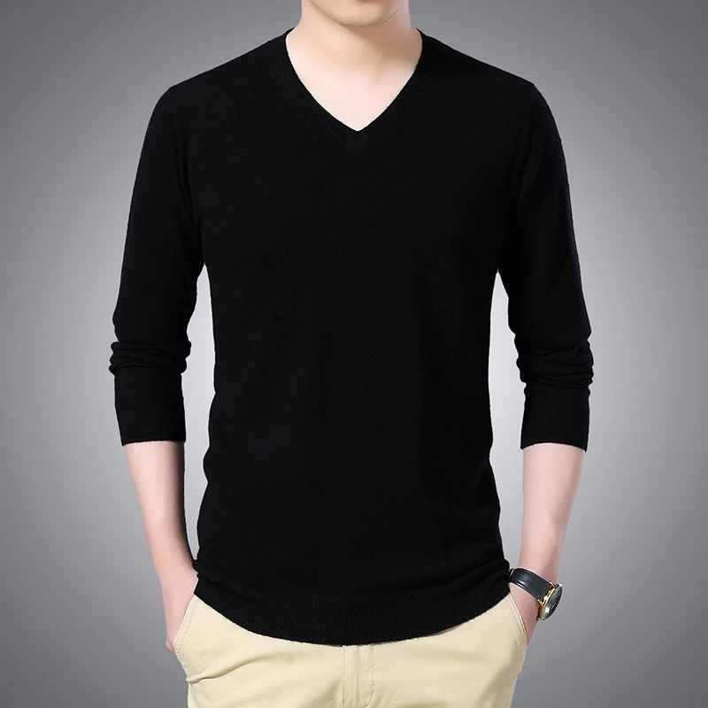 

Men 100% Wool Short Sleeve Sweater Shirt 2022 Spring Autumn V-neck Man Knitted Pure Cashmere Pullovers Sweaters