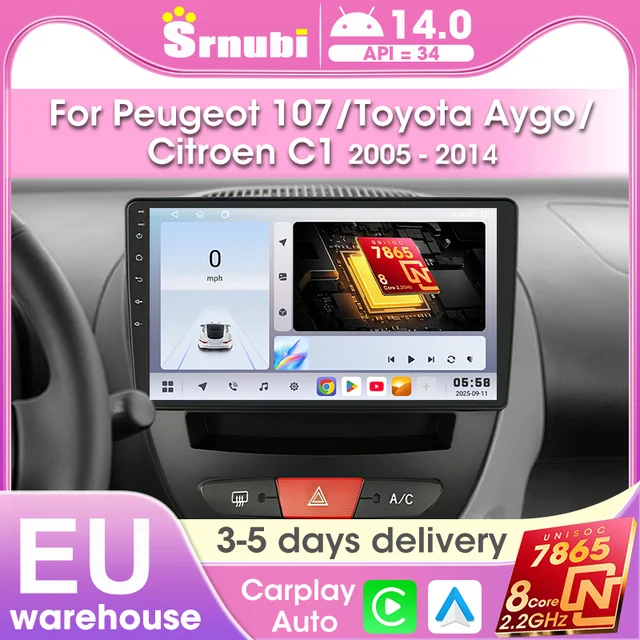 Système intelligent d'écran de voiture pour Peugeot 107 & Toyota Aygo & Citroën C1 2005 - 2014 Navigation Android Radio Carplay Auto Audio 1