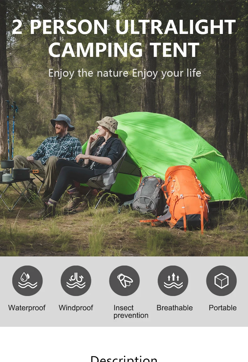 خيمة تخييم خفيفة الوزن مقاومة للماء ، نايلون ، بطبقة مزدوجة ،