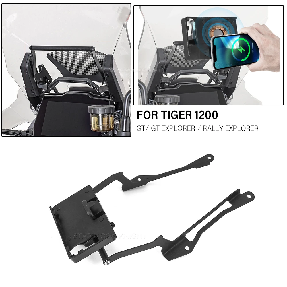 Wireless USB Mobile Phone Charge Holder For TIGER1200 TIGER 1200 GT EXPLORER RALLY 2022 -  Motorcycle GPS Navigation Bracket navigation bracket for tiger 1200 tiger1200 tiger 1200 tiger1200 gt pro 2023 gps mobile phone holder plate stand adapt support