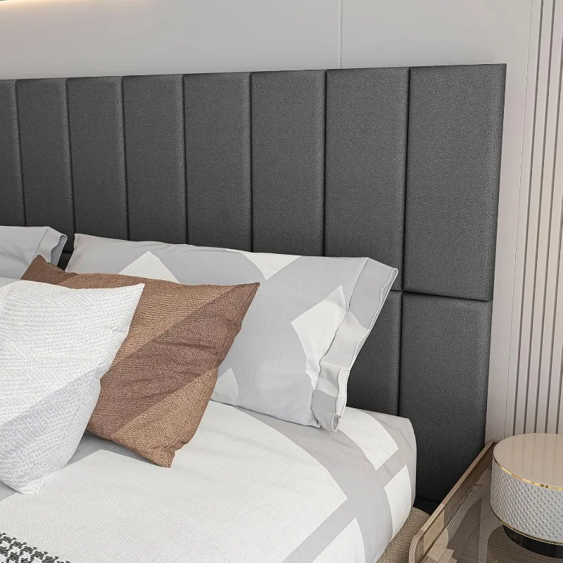Peel and Stick Headboard for Twin, Full and Queen in Velvet Smoky Gray, Pack of 6 Panels Sized 9.84" x 23.62", Soundproof Wall 2