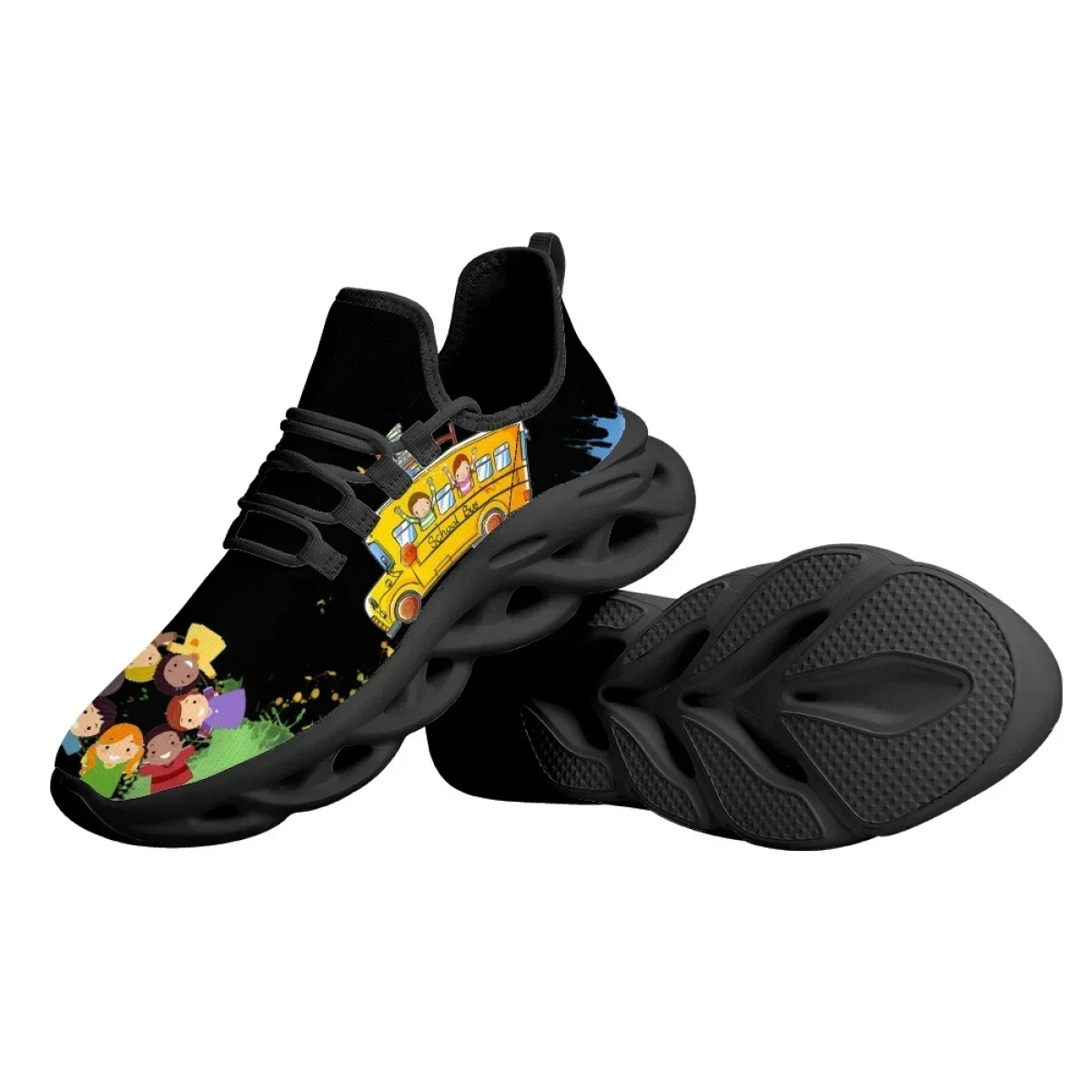 Childrenhood School Bus Printed Casual Flat Shoes Non-slip Outdoor Breathable Sneakers Shock Absorbing Casual Shoes Gift Zapatos