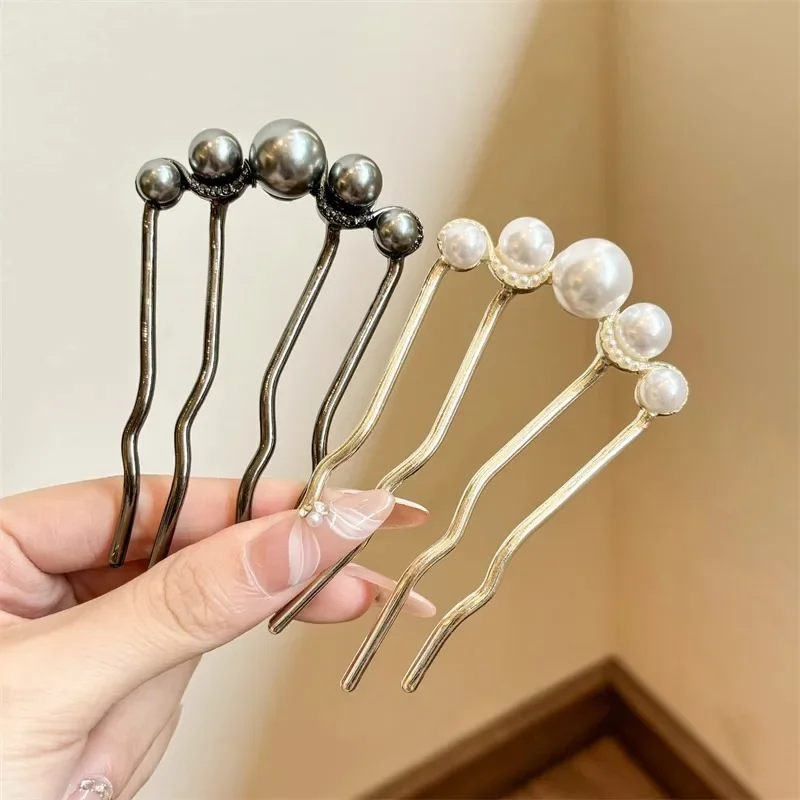 Pearl Hair Card For Women Temperament Four-pronged Disc Fixed Hairpin Comb U-shaped Hairclip Jewelry Accessories Gift