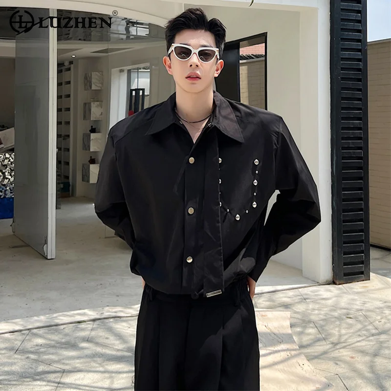 

LUZHEN 2024 Spring Fashion Korean Metal Decorate Necktie Casual Long Sleeve Shirts Men's Social Luxury High Street Tops Aa9323