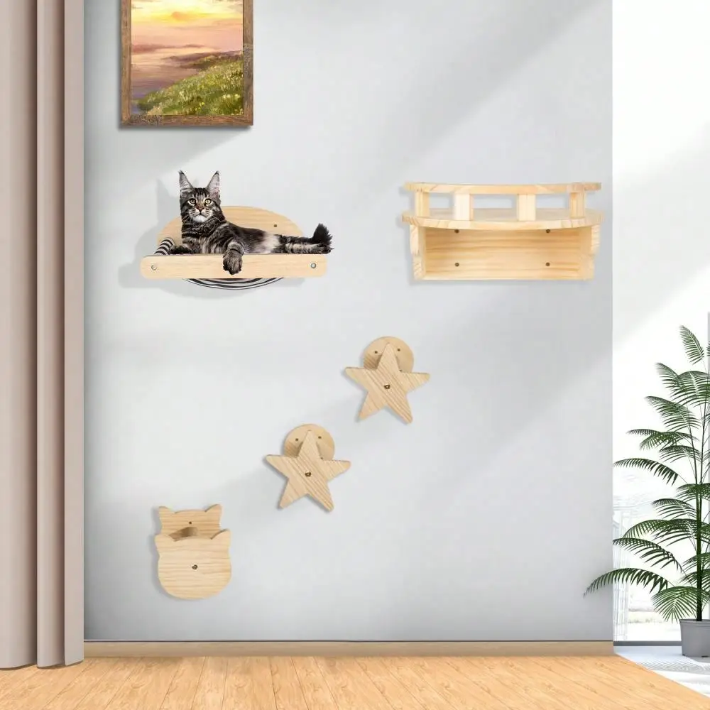

1 Piece Wall Mounted Climbing Shelf Wooden Cat Hammock or Lookout and Scratching Post for Kitten Sleeping and Grinding Claws