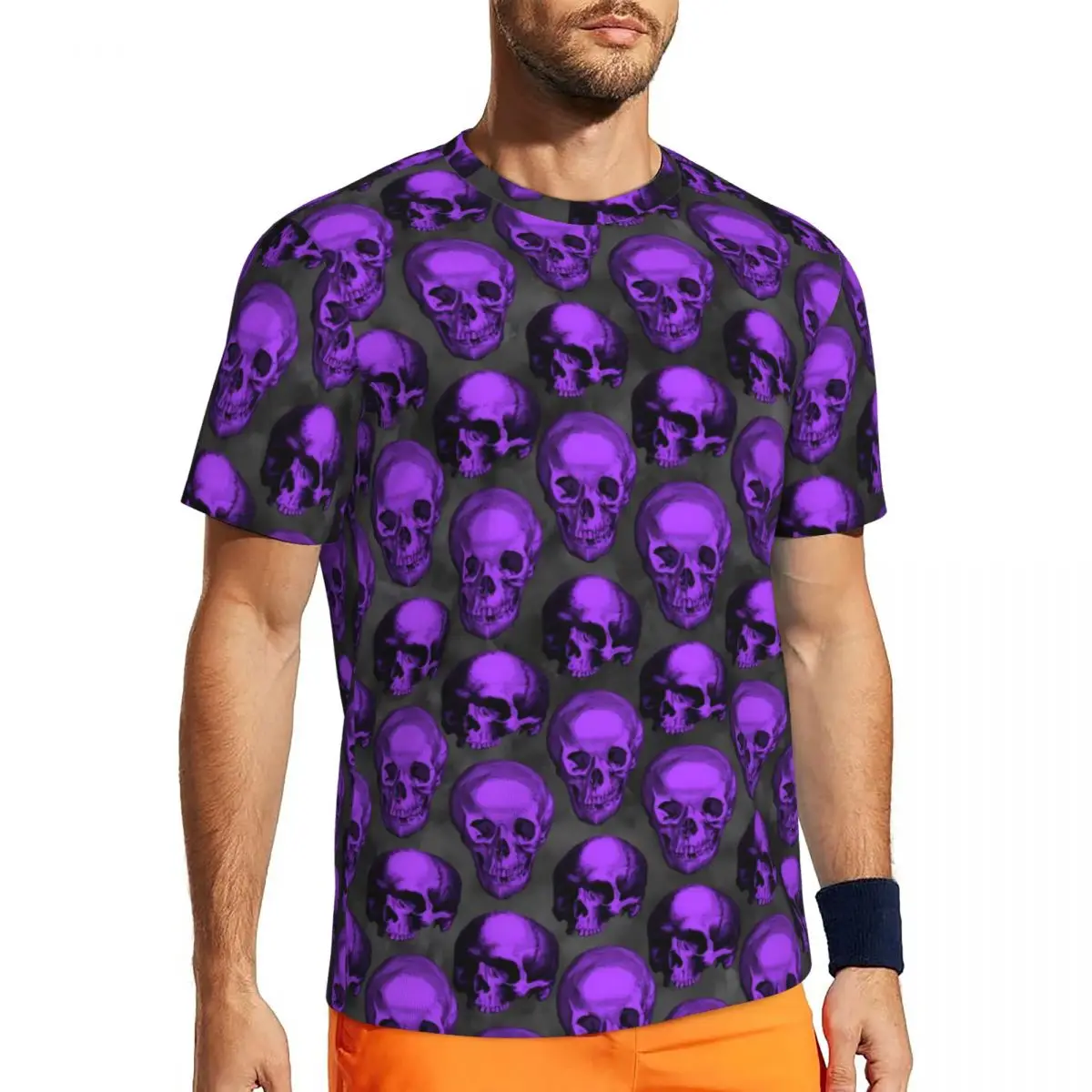 Camiseta de gimnasio para hombre, camisetas de calavera púrpura, camisetas con estampado de girasol Hippie, ropa de calle con cuello redondo, Tops estampados, Idea de regalo