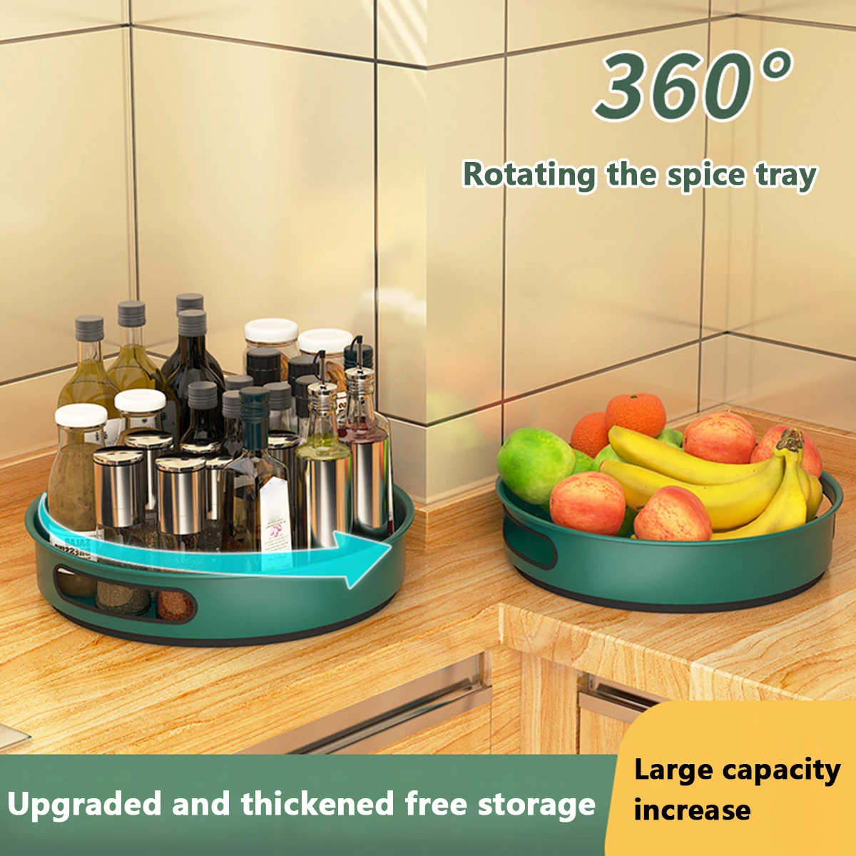 Stainless Steel 360 Rotation Turntable Cabinet Organizer Spice Rack for Kitchen Storage Rotating Condiment Holder Spice Rack Rotating Storage Organizer