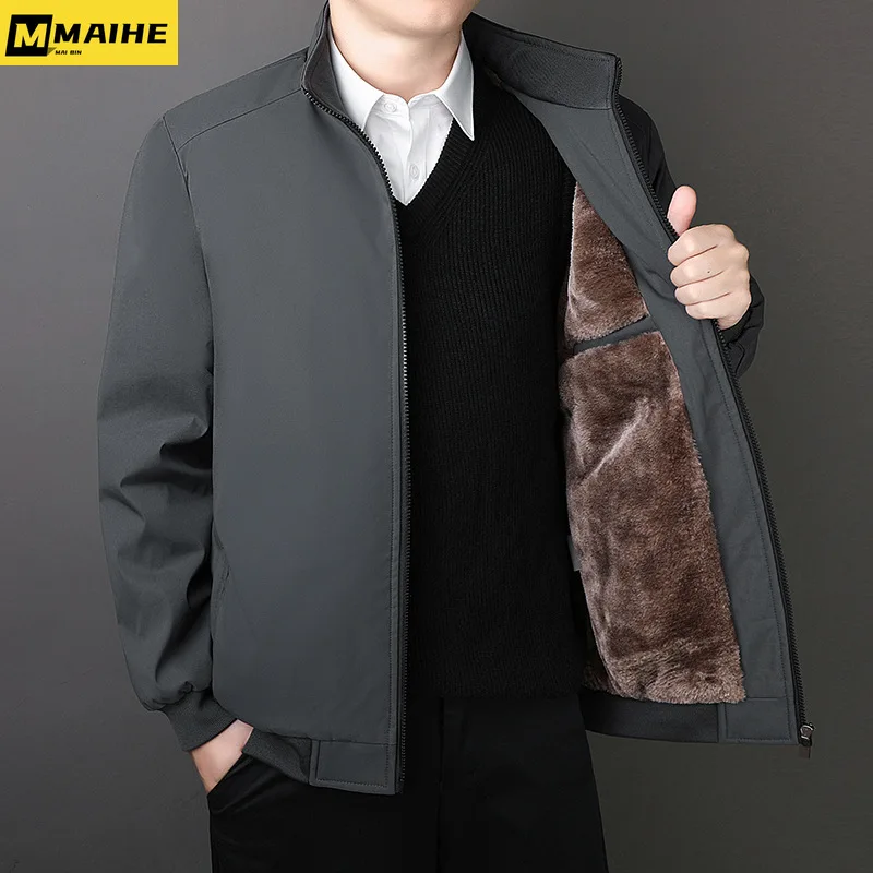 

Brand Winter Jacket Men's 2023 Autumn solid color plush thick coat men's plus-size 8xl standing collar warm parka men's clothing