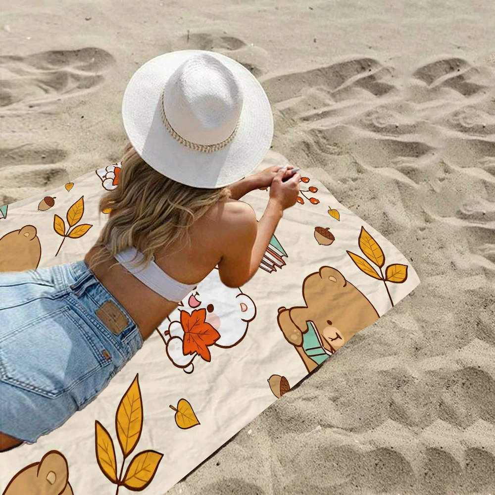 M-Milk Mocha Bear Cute Bath Towel Microfiber Soft Water Absorbing Breathable For Girl Kids Decorative Cartoon Beach Towel 3