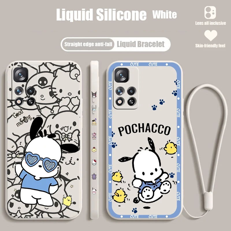 

Pochacco Dog For Xiaomi Redmi Note 12 12S 12R 11 11T 11S 10 10S 9 8T Pro Plus 5G Liquid Left Rope Phone Case