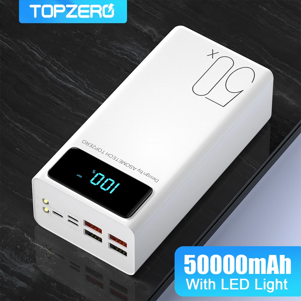 Power Bank 50000mAh Portable Charger With LED Light Large Capacity  PowerBank 50000 mAh External Battery For 13 X