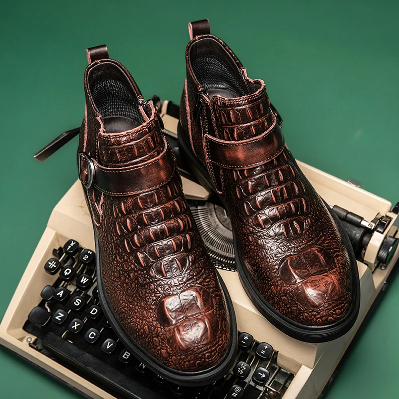 Handmade Genuine Leather Men Boots Breathable Fur Men Winter Shoes Warm