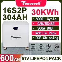 Tewaycell 30KWh Powerwall 51.2V 600Ah LiFePO4 batterie intégrée 300A BMS CAN RS485 moniteur solaire ESS 15KW sortie ue sans taxe 1