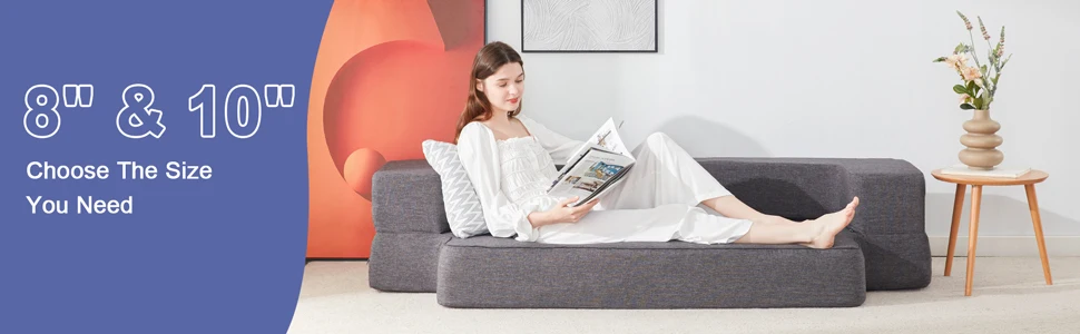 Description Picture 2 of itemFloor Sofa Bed, Fold Out Couch Bed with 2 Pillows & Washable Cover Convertible Sleeper Folding Sofa Bed Mattress for Living Room
