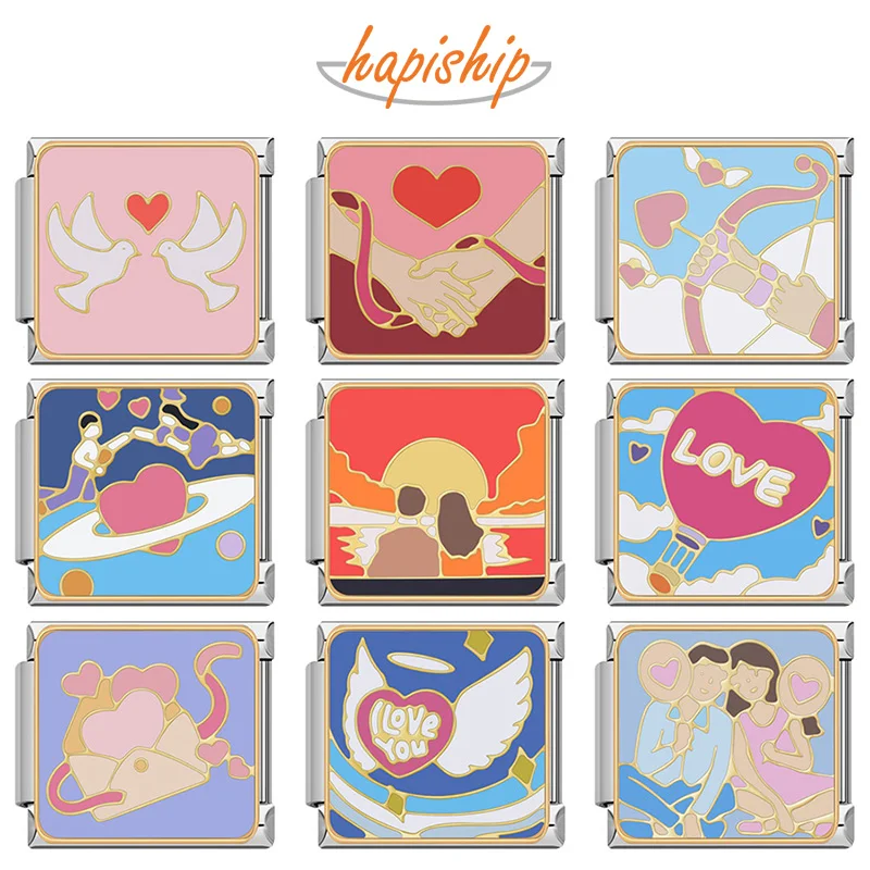 

Hapiship 2024 New Women Heart Setting Sun Cupid Angel Charms Links Fit 9mm Bracelet Stainless Steel DIY Jewelry DJ1145-A