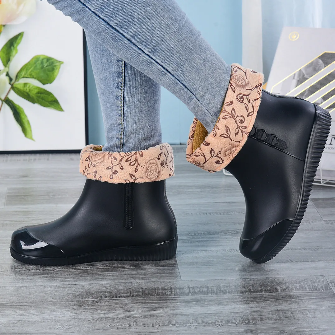 2023 Women Fashion Non-slip Rain Boots Waterproof Woman Rainboots Ankle Wellies Shoes PVC Kitchen Shoes