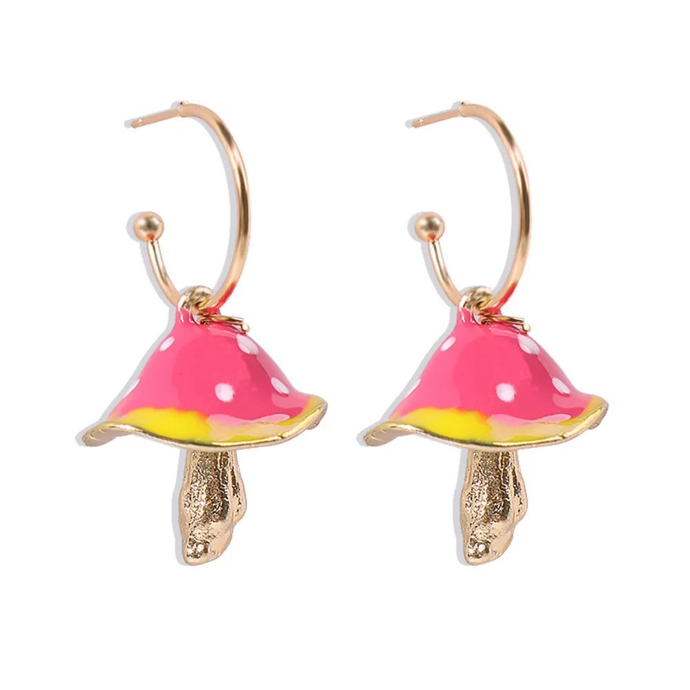 Cute Mushroom Pendant Earrings For Women Creative Oil Drop