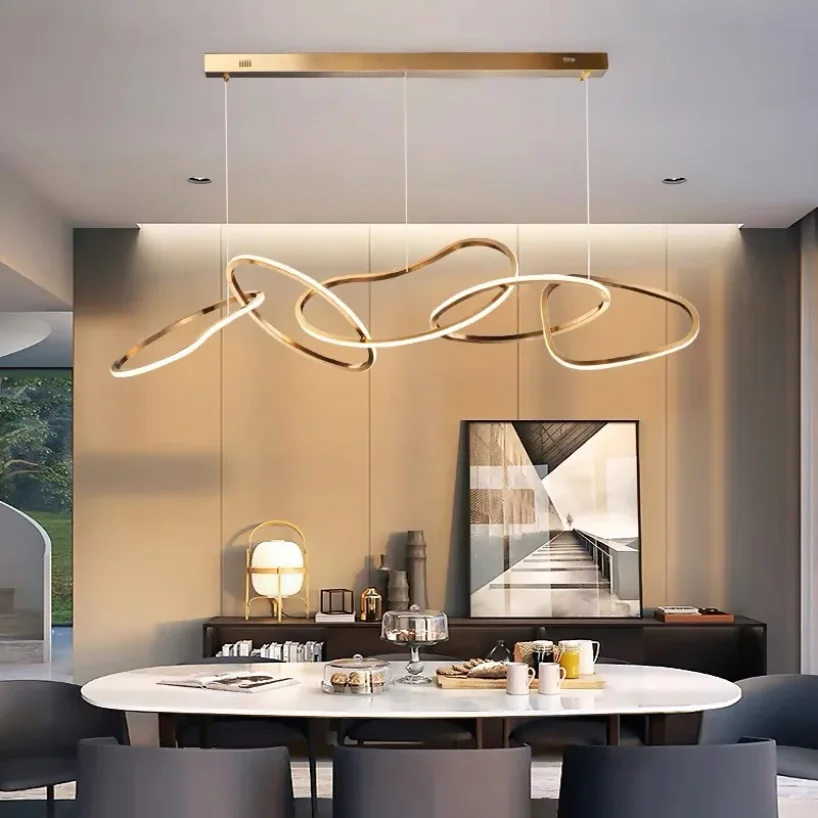 

Modern Led Circle Pendant Light for Island Kitchen Dining Room Hanging Lamp Ring Ceiling Chandeliers Indoor Rose Golden Fixtures