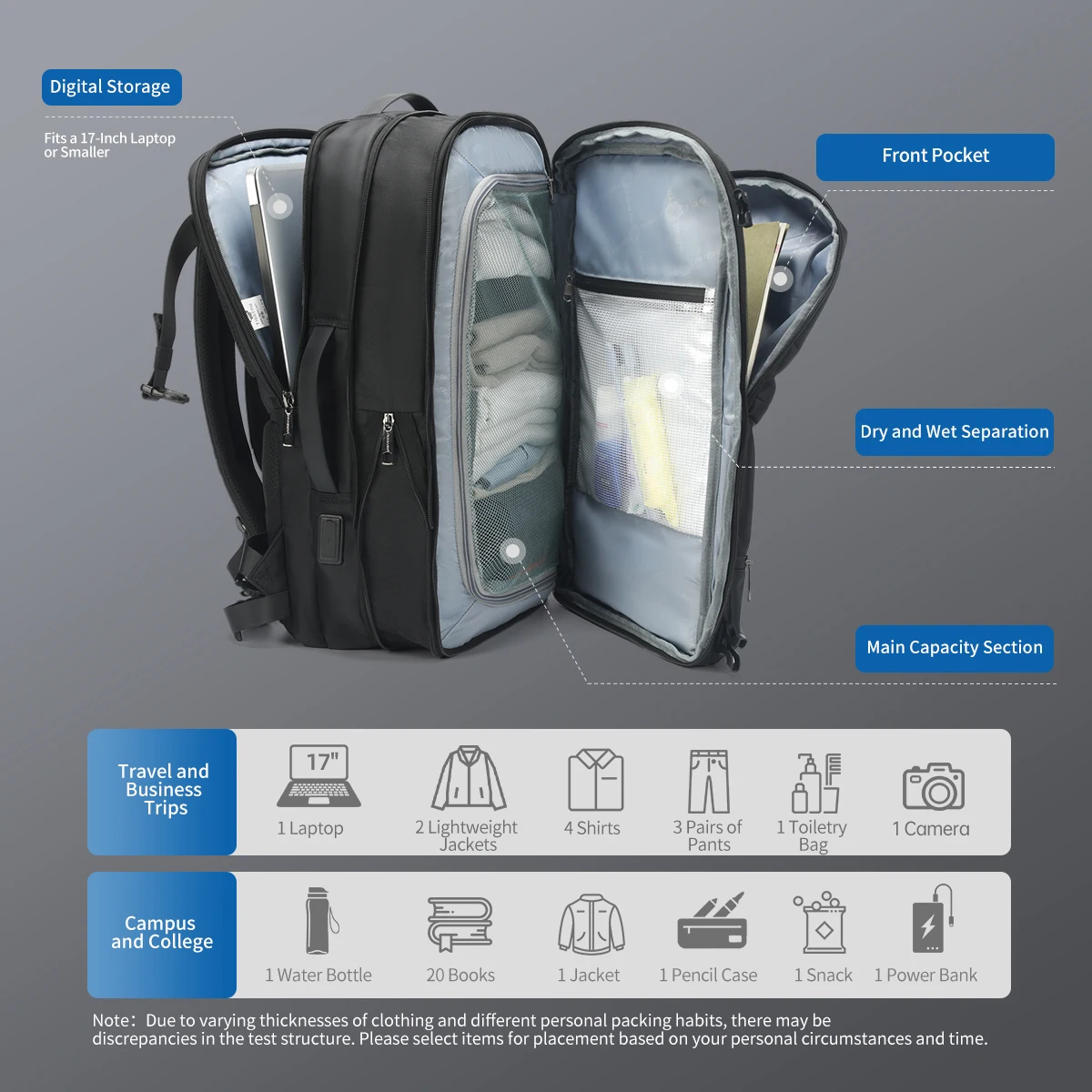 Lifetime Warranty Travel Backpack Men Business Backpack Schoolbag Expandable USB Bag Large Capacity 17 Laptop Bag Waterproof Bag 6