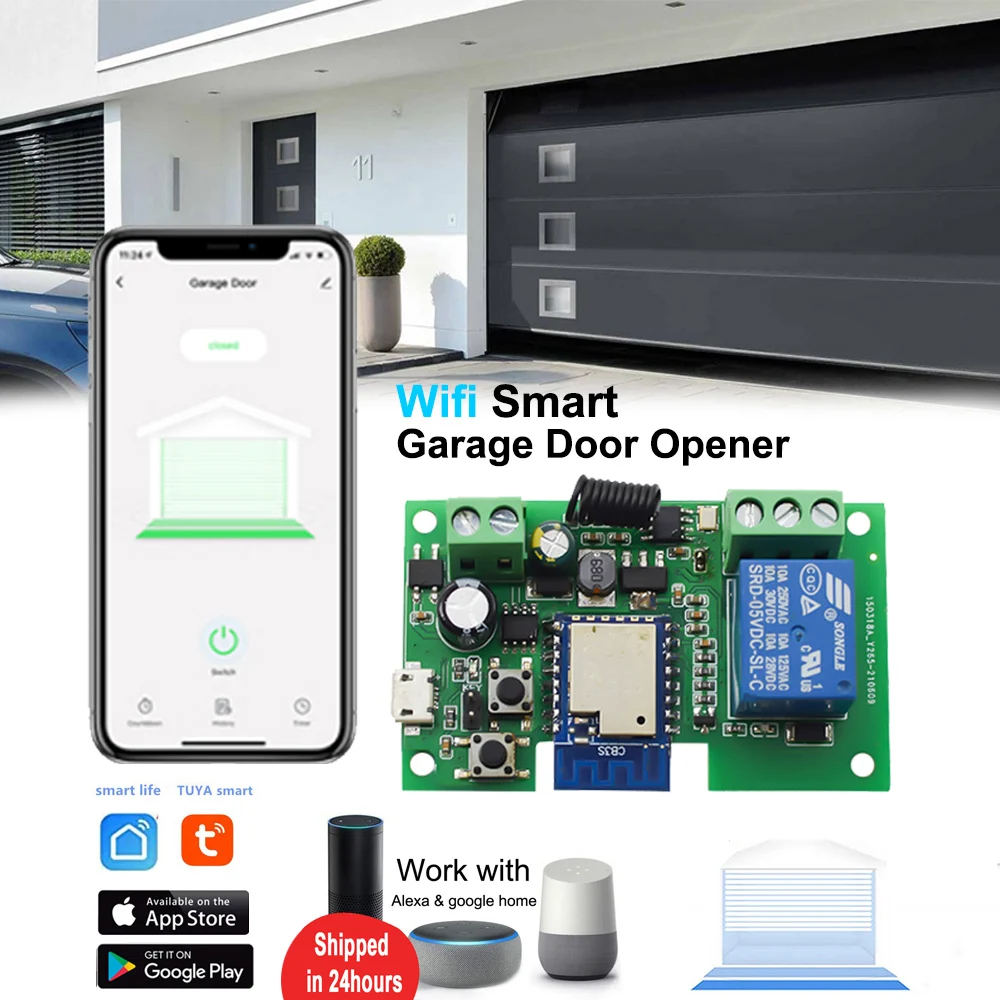 Tuya Smart Garage Door wifi Control Gate Opener Remote Receiver Controller Timer On Off Relay Module Gate Open Alexa Google Home