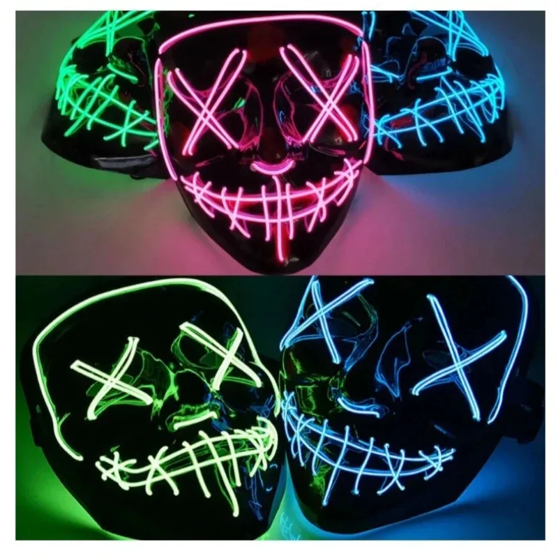 LED neon cosplay mask Adults grow in dark Halloween dress up horror mask party lighting supplies