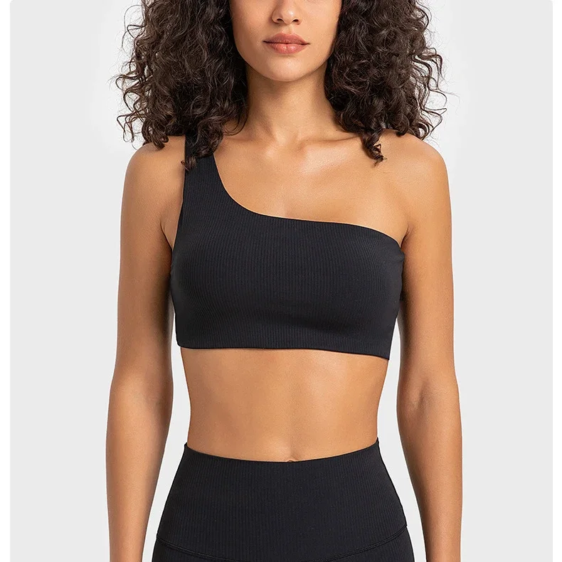 

Lulu Women Yoga Sports Bra Gym Fitness Sport Vest Single Shoulder Strap Ribbed Underwear Outdoor Workout Tank Top Sportswear