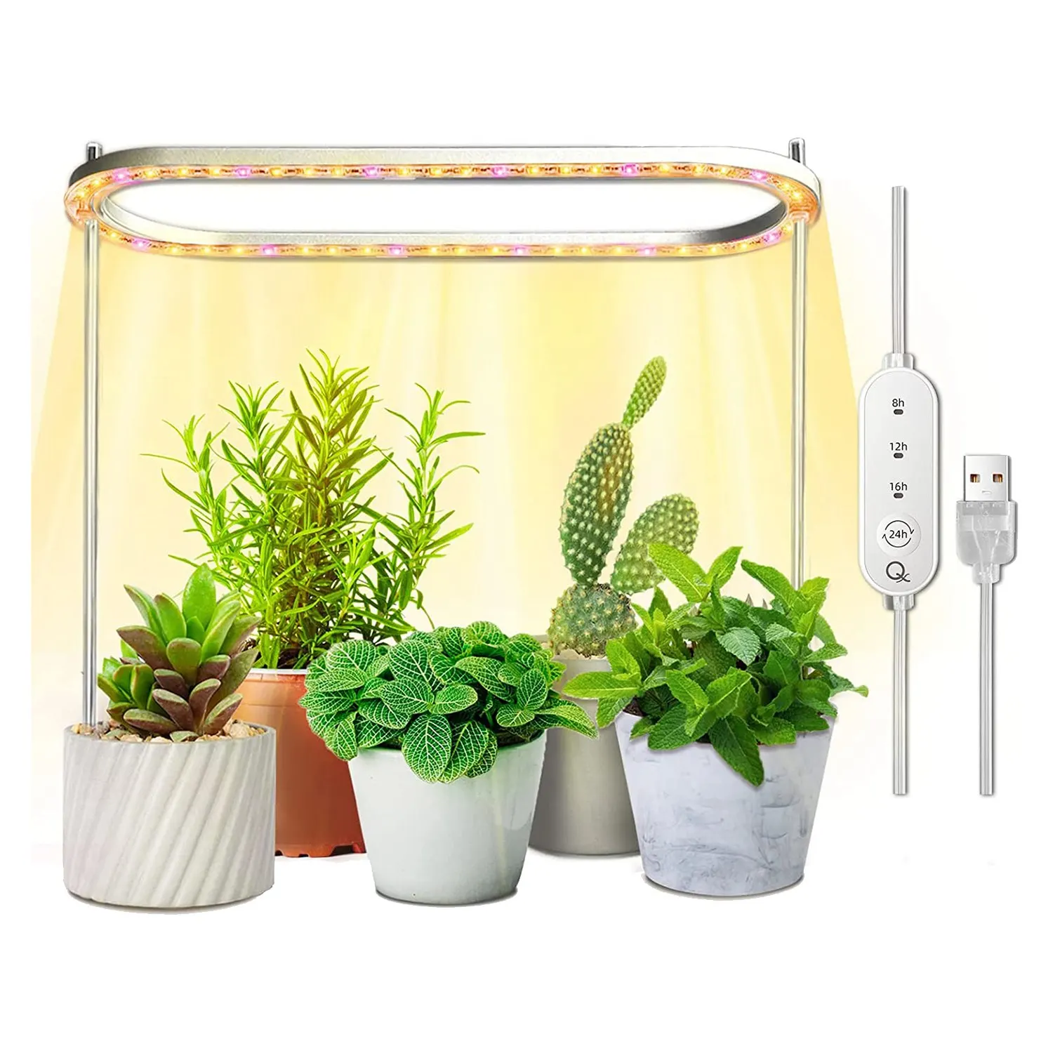 

Grow Lights for Indoor Plants, Full Spectrum LED 50 Grow Lamps with Yellow Lights, Height Adjustable Halo Growing Lamp