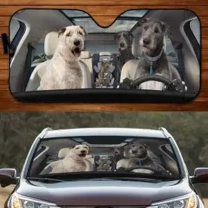 

Funny Irish Wolfhound Family Driving Dog Lover Car Sunshade, Car Window Sun Cover for Irish Wolfhound Mom, Car Windshield for UV