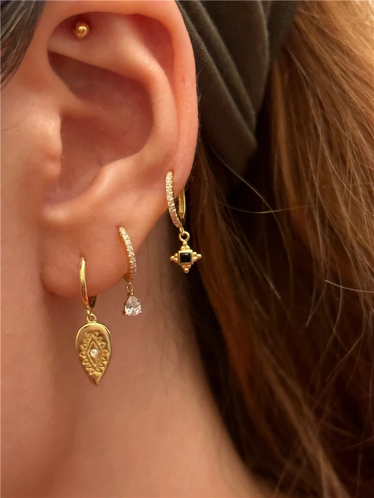 Серьги-подвески женские из трех частей с фианитами