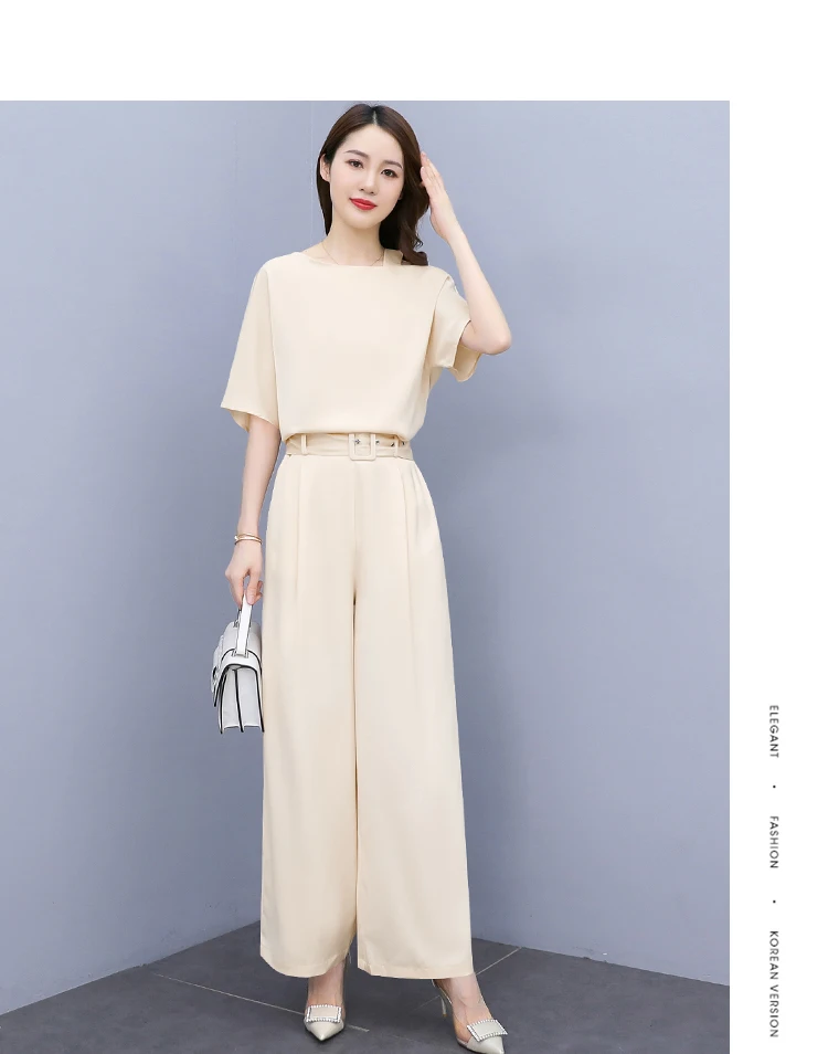 formal pant suits JXMYY Wide Leg Pants Suit Women's 2021 Summer New Fashion Temperament Large Size Light Familiar Style Two-Piece Suit Dress Suits