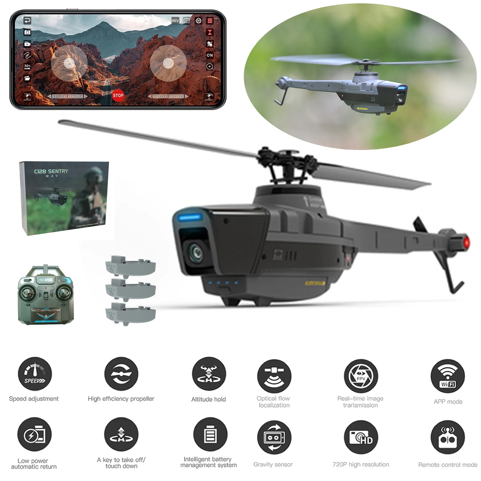 C128 RC Helicopter 720P HD Camera Remote Control Quadcopter 2.4GHz 4CH