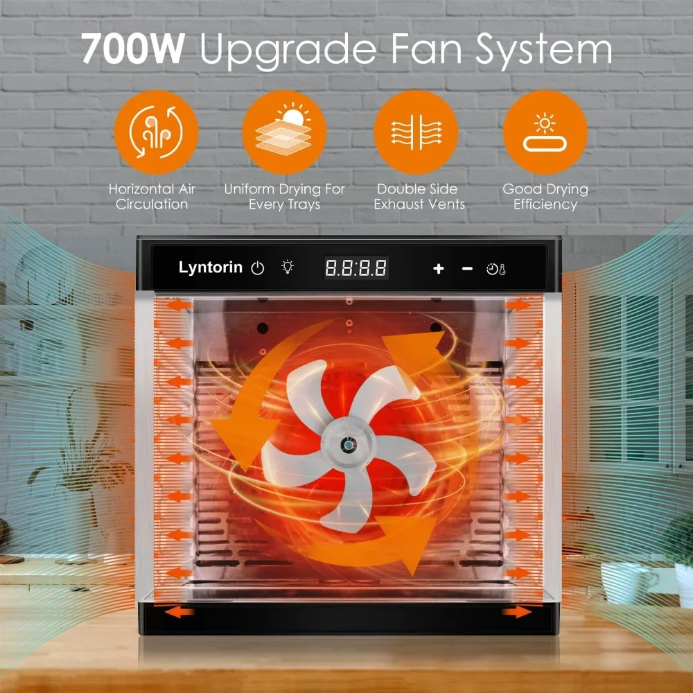 Food Dehydrator Machine, 700W 8 Trays Dehydrators for Food and Jerky with 95-167℉ Temperature & 24H Timer