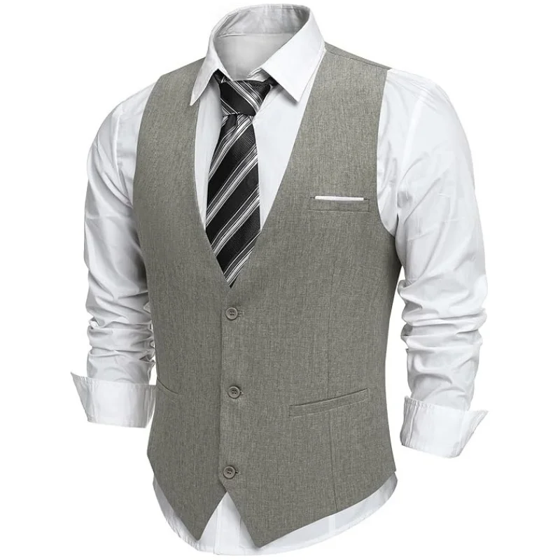 Men's V-Neck Suit Vest with Pockets Formal/Casual Waistcoat for