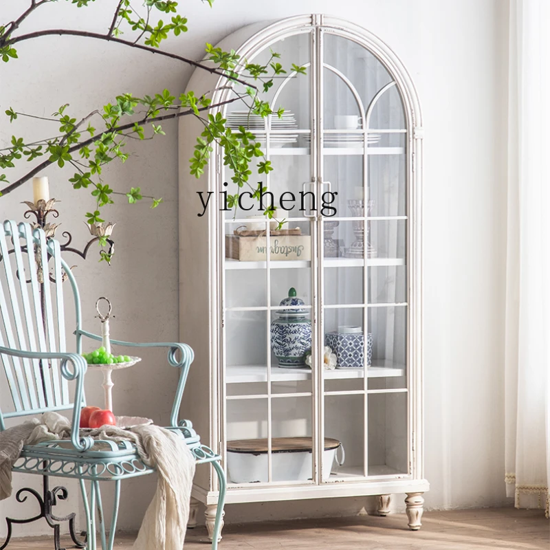 

Zc Solid Wood Bookcase Floor Wall White Retro Storage Cabinet Display Cabinet Made of Glass