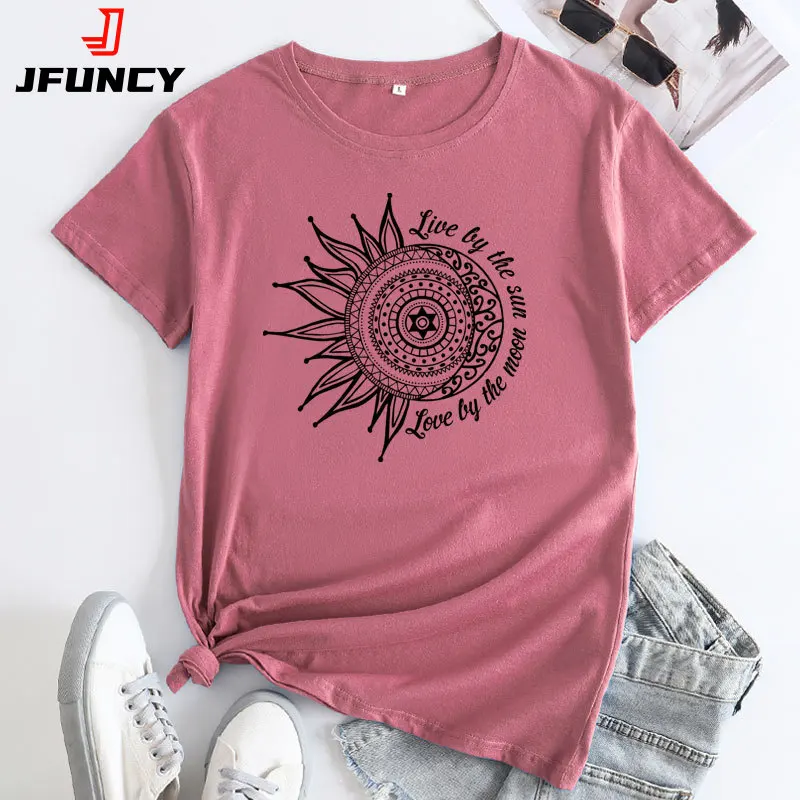 

JFUNCY Women's Summer T-shirt 2024 Fashion Short Sleeve T Shirt Casual Loose Tee Shirts Woman Cotton Tops Female Clothing
