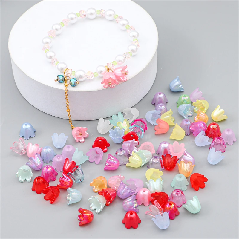Cuentas de plástico esmerilado para hacer joyas, abalorios acrílicos con forma de flor para pendientes, pulseras y collares, 90 piezas -
