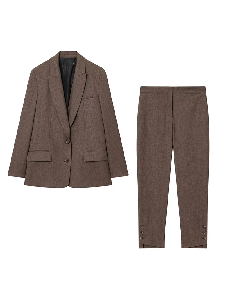 2025 Autumn Women Elegant Suit Pant Sets Chic Long Sleeve Commuting Suit Coat Slim Pants Set New Lady Office Blazer Outfits