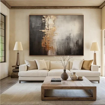 Beige Black Abstract Art 1