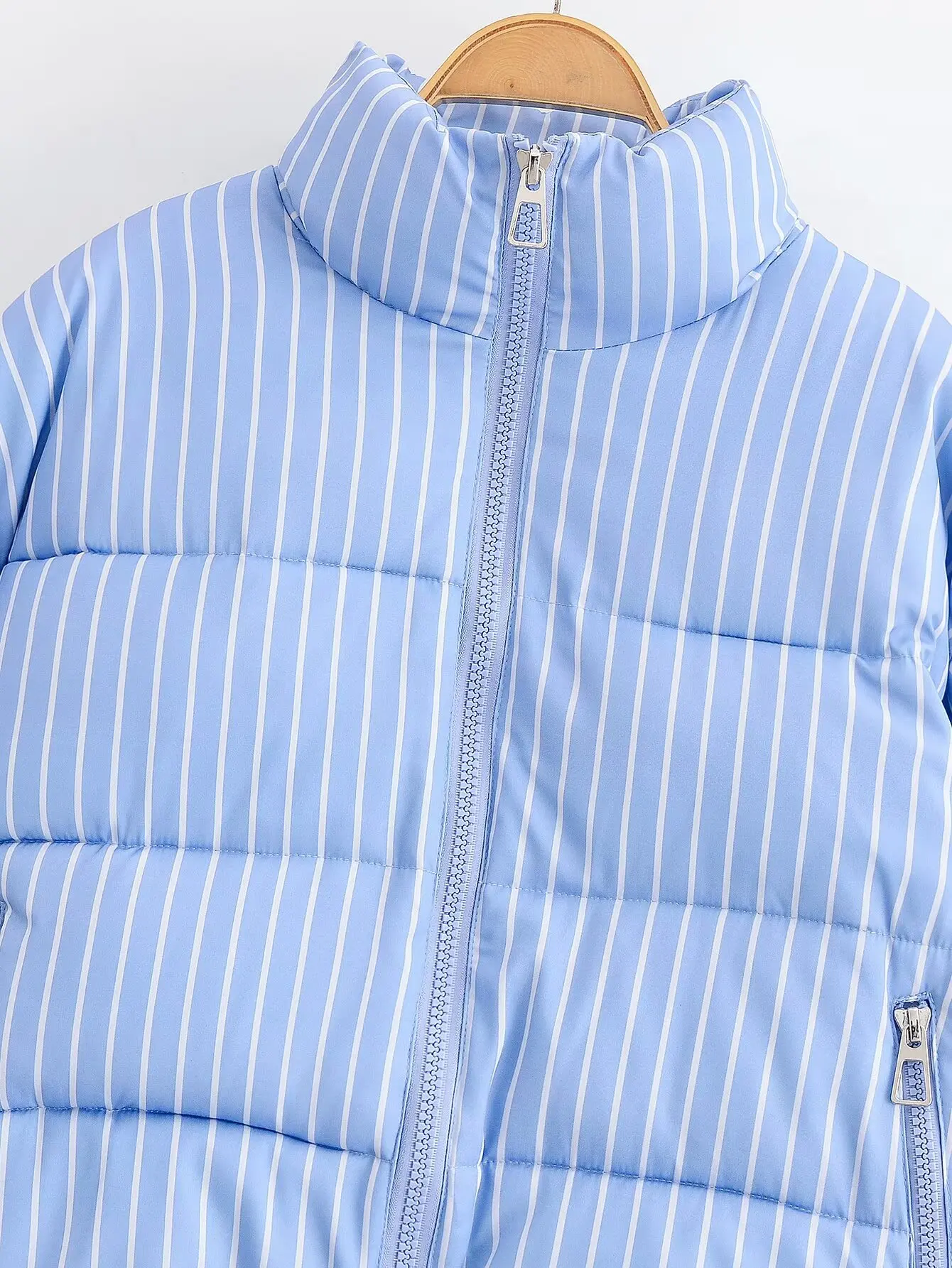 Women Winter Striped Jacket Coat Female Single Breasted Long Sleeve Outwear Lady Casual Stand Collar Chic Loose Jacket Streetwea