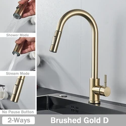 Brushed Nickel Flexible Pull-Out Kitchen Faucet with Stream Sprayer and Deck-Mounted Tap (Brushed Gold D)