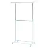2 Tier Adjustable Chrome Rolling Garment Rack with Silver Metal and White Rod US 3