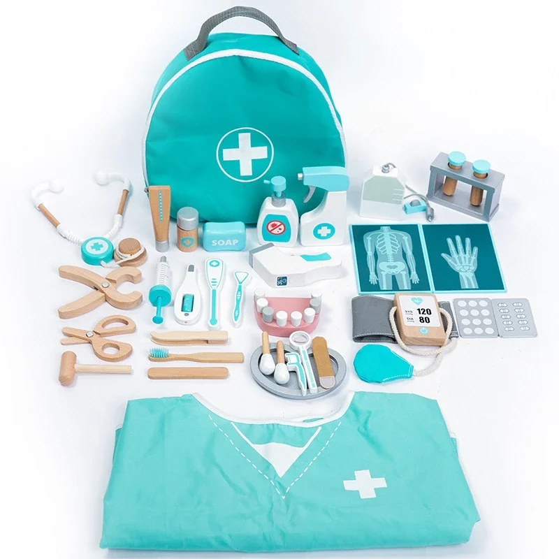 Educational Toys For Kids Role Pretend Play Toy Wooden Pretend Play Doctor Children's Toy Girl Medical Simulation Set
