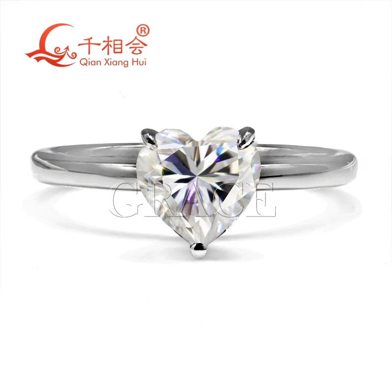 7*7mm 1.2ct  heart shape Simple Ring Band 925 Sterling Silver D Color VVS  Moissanite Diamond  Ring Jewelry gift dating wedding