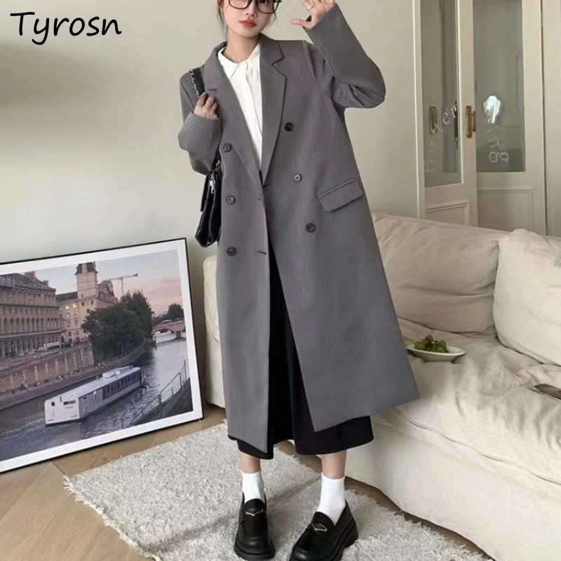 

Women Casual Trenches Coats Fashion College Autumn Minimalist Retro Temperament British Style Basics Female Notched Outerwear