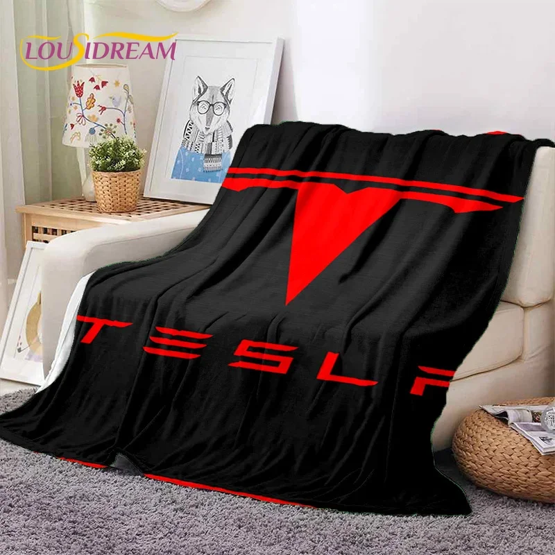 thumbnail image 1 of Manta de franela suave con el logotipo del coche Tesla impresa en 3D para camas, dormitorios, sofás, picnics, manta para cubrir la siesta al aire libre, regalo, 1 of 5