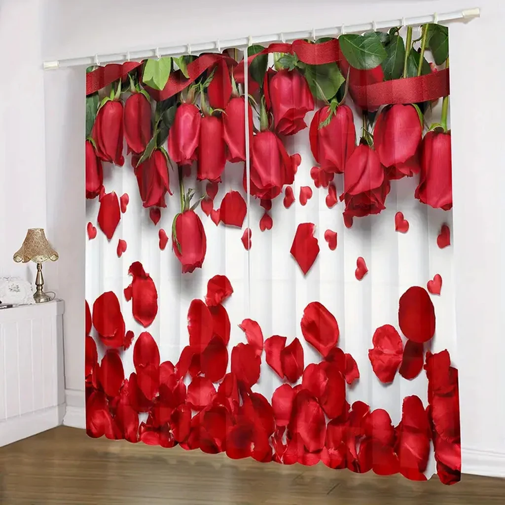 

3D Red Rose Luxury Curtain 3D Flower Living Room Curtain Watercolor Tropical Colorful Bedroom Curtain Dropship
