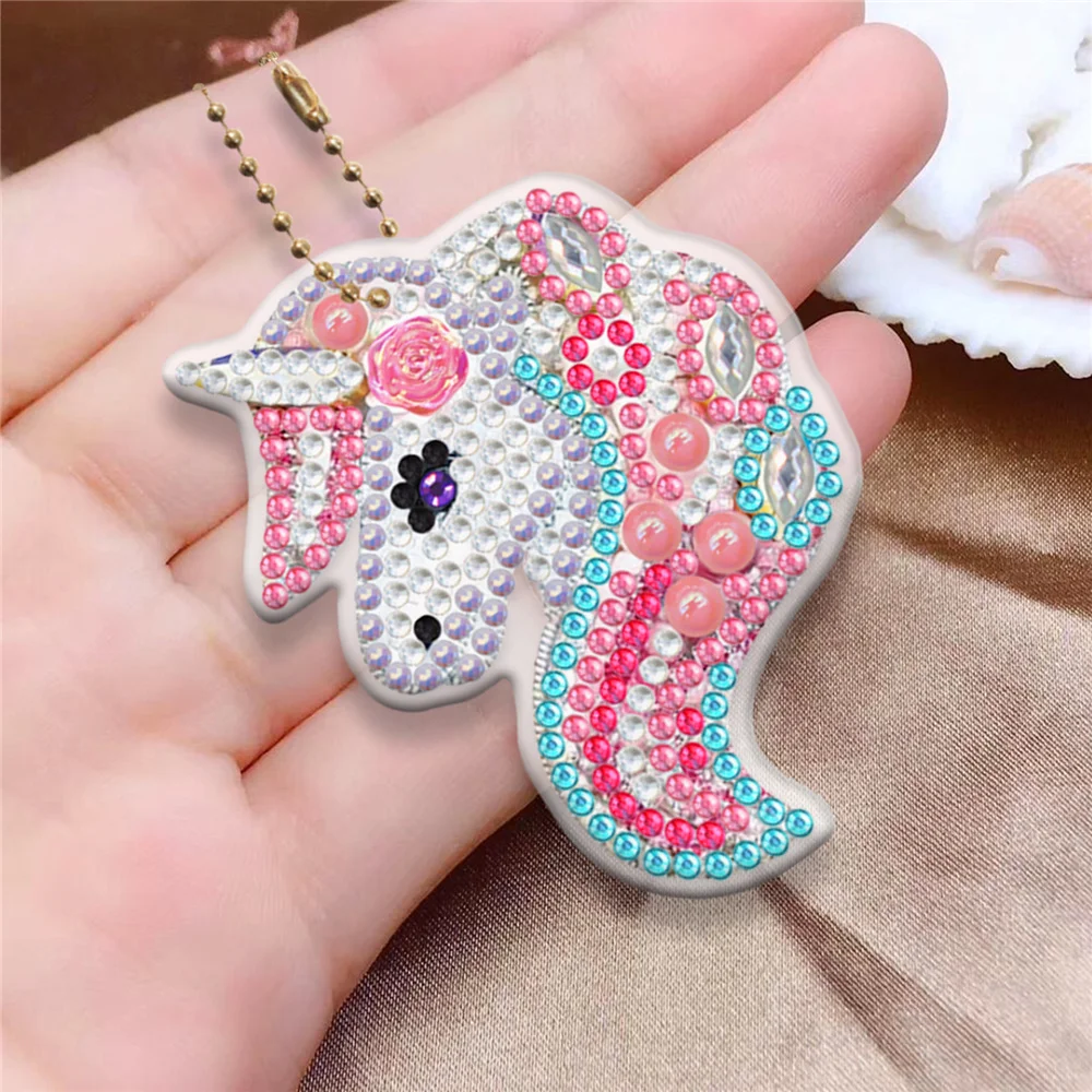DIY Diamond Painting Keychain Unicorn Pendant Handmade Gift Double-sided Point Diamond Mosaic Embroidery Keychain diamond keychains diamond painting diamond painting accessories