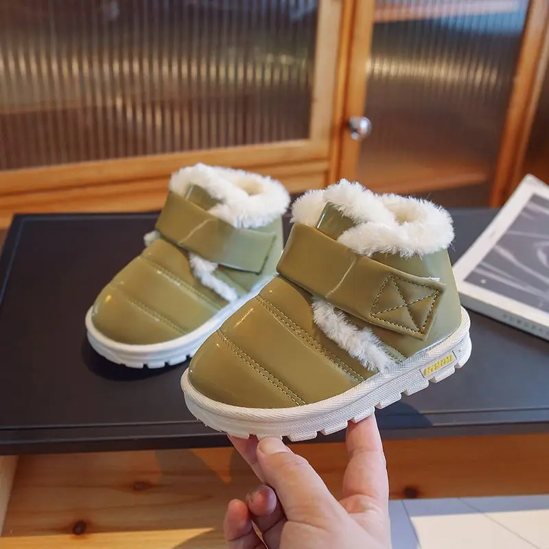 Kids Winter High-Top Sneakers For Boys Girls Shoes Breathable Leather Shoes Black Warm Snow Sneaker Children Casual Walking Shoe